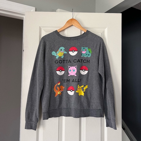Kids Gray Pokemon "Gotta Catch Em All" Crewneck Sweatshirt SIze M - Picture 1 of 3